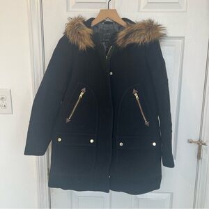 J. Crew Black Puffer Coat with Fur Hood